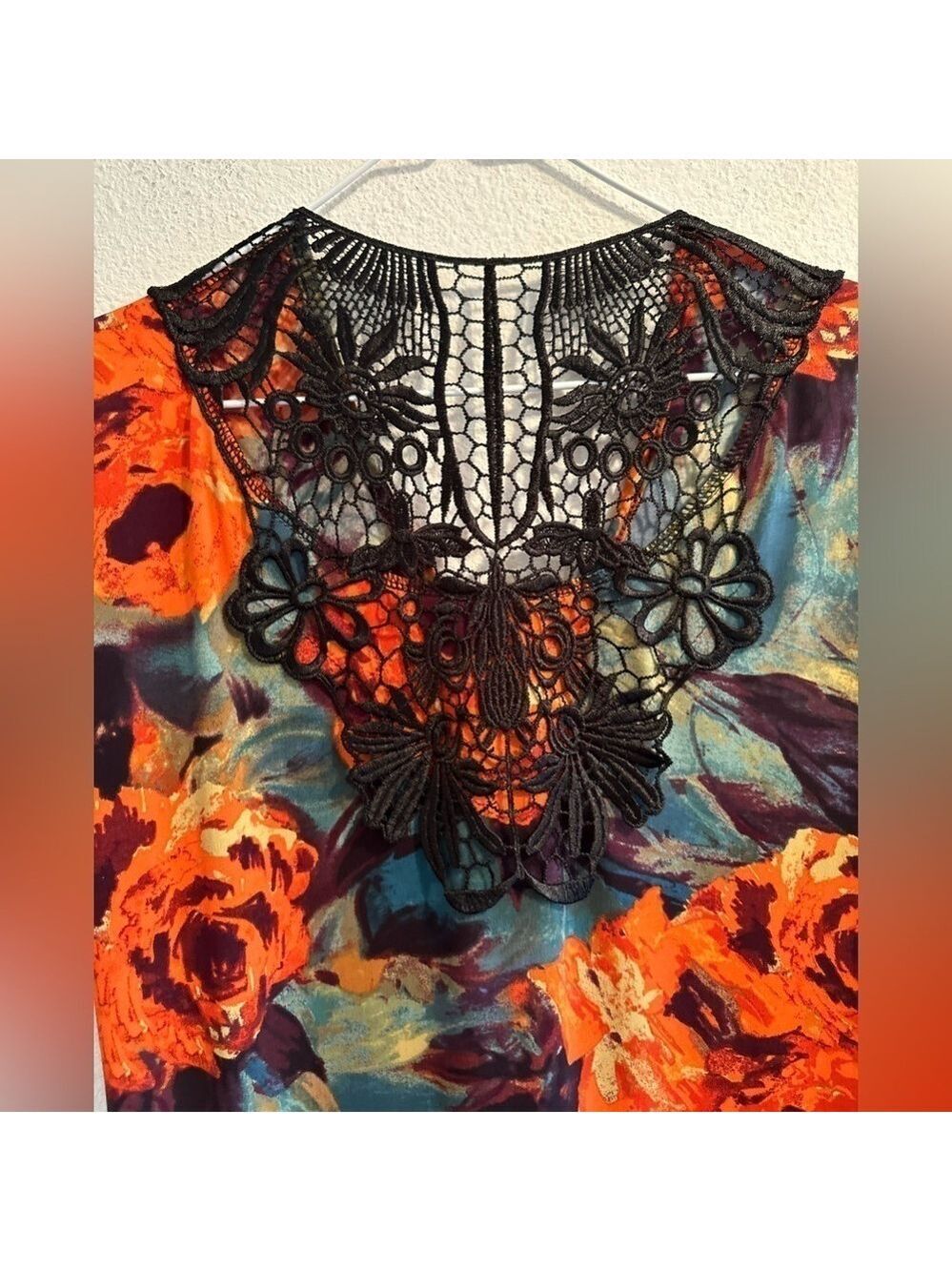 Fall Festival Whimsgoth Blouse Orange & Black Lace Sheer Back Womens Medium - Picture 3 of 13